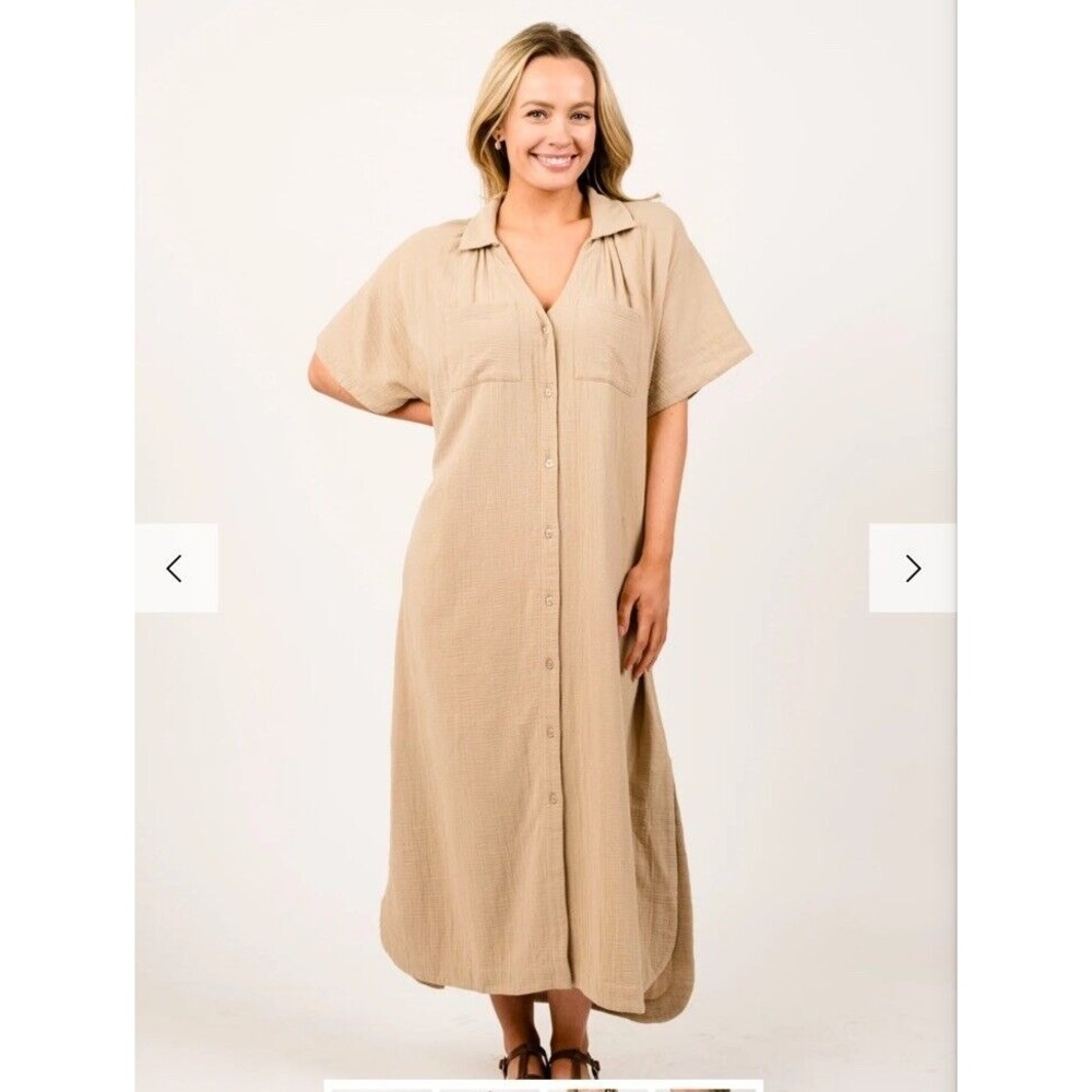 Able Kherington Button Up Shirt dress Khaki Sz XLarge
